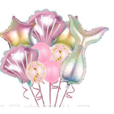 Set Baloane Aniversare Pentru Fetita, Set Din 9 Baloane, Tematica Sirene, 5 Baloane Folie, 4 Baloane Latex, Metalizat - vivimall.ro