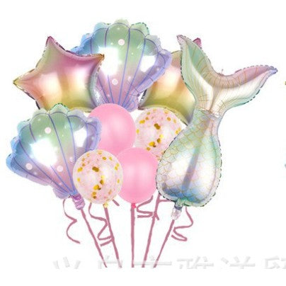 Set Baloane Aniversare Pentru Fetita, Set Din 9 Baloane, Tematica Sirene, 5 Baloane Folie, 4 Baloane Latex - vivimall.ro