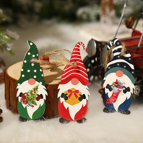 Set 9 Decoratiuni De Craciun Din Lemn, Cu Snur Pentru Agatare In Brad, 3 Modele Mos Craciun Diferite Dimensiuni - vivimall.ro