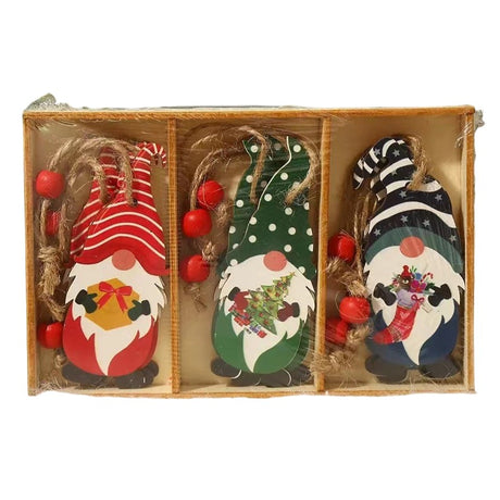 Set 9 Decoratiuni De Craciun Din Lemn, Cu Snur Pentru Agatare In Brad, 3 Modele Mos Craciun Diferite Dimensiuni - vivimall.ro