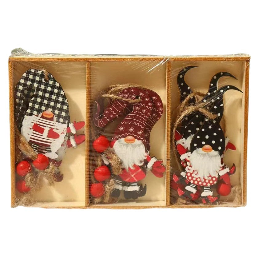 Set 9 Decoratiuni De Craciun Din Lemn, Cu Snur Pentru Agatare In Brad, 3 Modele - vivimall.ro
