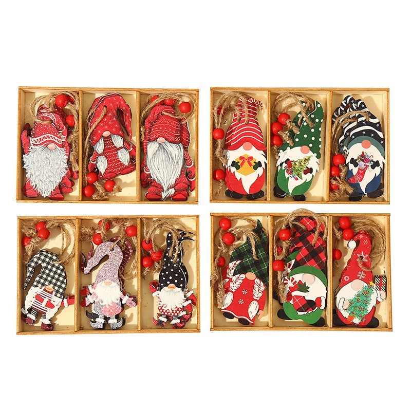Set 9 Decoratiuni De Craciun Din Lemn, Cu Snur Pentru Agatare In Brad, 3 Modele - vivimall.ro