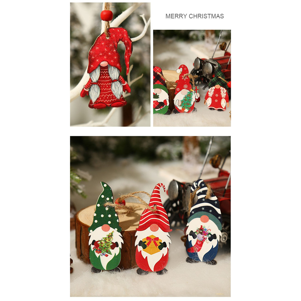 Set 9 Decoratiuni De Craciun Din Lemn, Cu Snur Pentru Agatare In Brad, 3 Modele - vivimall.ro