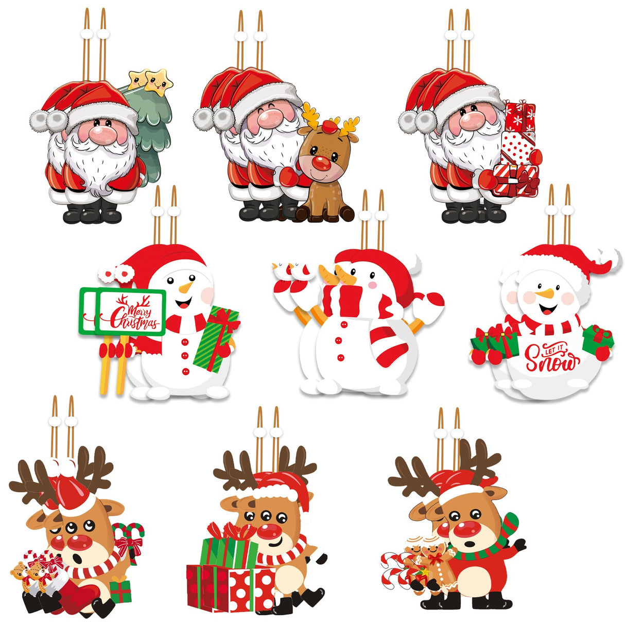 Set 9 Decoratiuni De Craciun Din Lemn, Cu Snur Pentru Agatare In Brad, 3 Modele, Diferite Dimensiuni - vivimall.ro