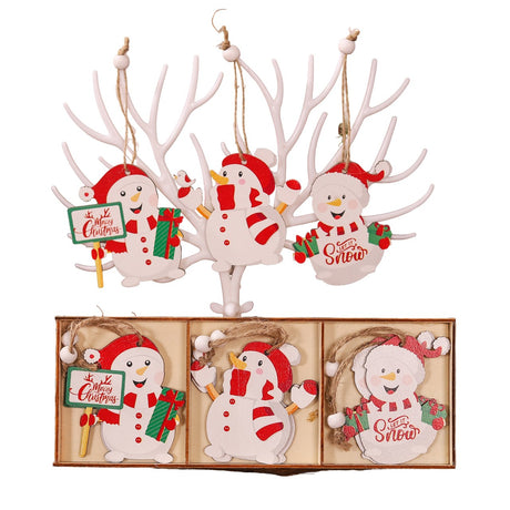Set 9 Decoratiuni De Craciun Din Lemn, Cu Snur Pentru Agatare In Brad, 3 Modele, Diferite Dimensiuni - vivimall.ro