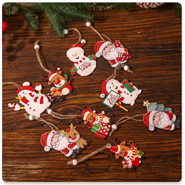 Set 9 Decoratiuni De Craciun Din Lemn, Cu Snur Pentru Agatare In Brad, 3 Modele, Diferite Dimensiuni - vivimall.ro