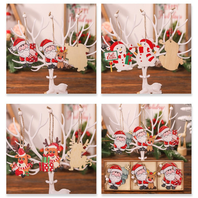 Set 9 Decoratiuni De Craciun Din Lemn, Cu Snur Pentru Agatare In Brad, 3 Modele, Diferite Dimensiuni - vivimall.ro