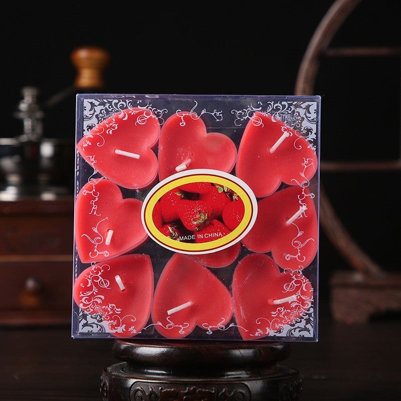 Set 9 Lumanari in Forma de Inima, Vivimall, pentru Ziua Indragostitilor, Aroma de Capsuni, Ardere 3.5 h, din Parafina, 4 x 2 cm, Rosu - vivimall.ro