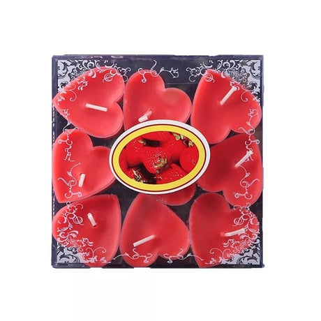 Set 9 Lumanari in Forma de Inima, Vivimall, pentru Ziua Indragostitilor, Aroma de Capsuni, Ardere 3.5 h, din Parafina, 4 x 2 cm, Rosu - vivimall.ro