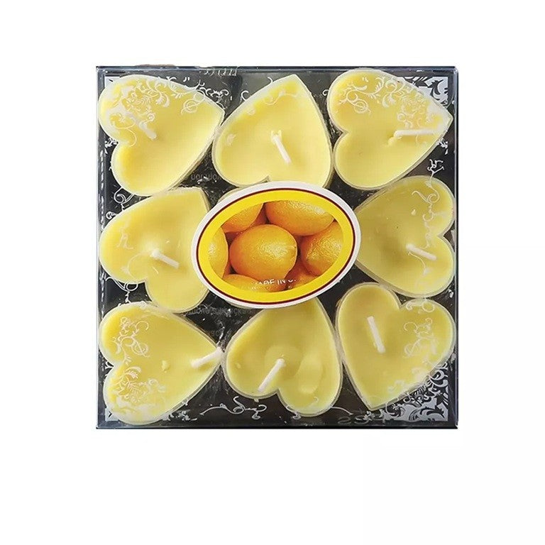 Set 9 Lumanari In Forma De Inima, Pentru Ziua Indragostitilor, Aroma De Citrice, Ardere 3.5 H, Din Parafina