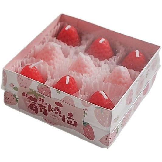 Set 9 Lumanari Parfumate, Vivimall, Model Capsunici, Ardere 30 min, 117g, 9.3 x 9.3 x 3.8 cm, Roz/Rosu