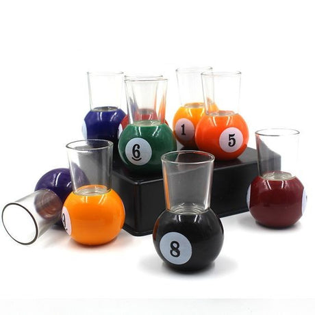 Set 9 Pahare De Shot Cu Suport Tip Bila De Biliard, Detasabil, 30 Ml, Din Sticla, 17 X 17 X 10 Cm, Multicolor - vivimall.ro