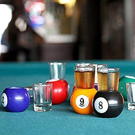 Set 9 Pahare De Shot Cu Suport Tip Bila De Biliard, Detasabil, 30 Ml, Din Sticla, 17 X 17 X 10 Cm, Multicolor - vivimall.ro