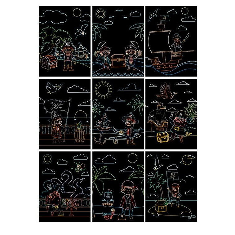 Set 9 Planse Razuibile, Flippy, Scratch ArtCards, +3 Ani, de Razuit si de Colorat, 19 x 14 cm, Model Pirati, Multicolor