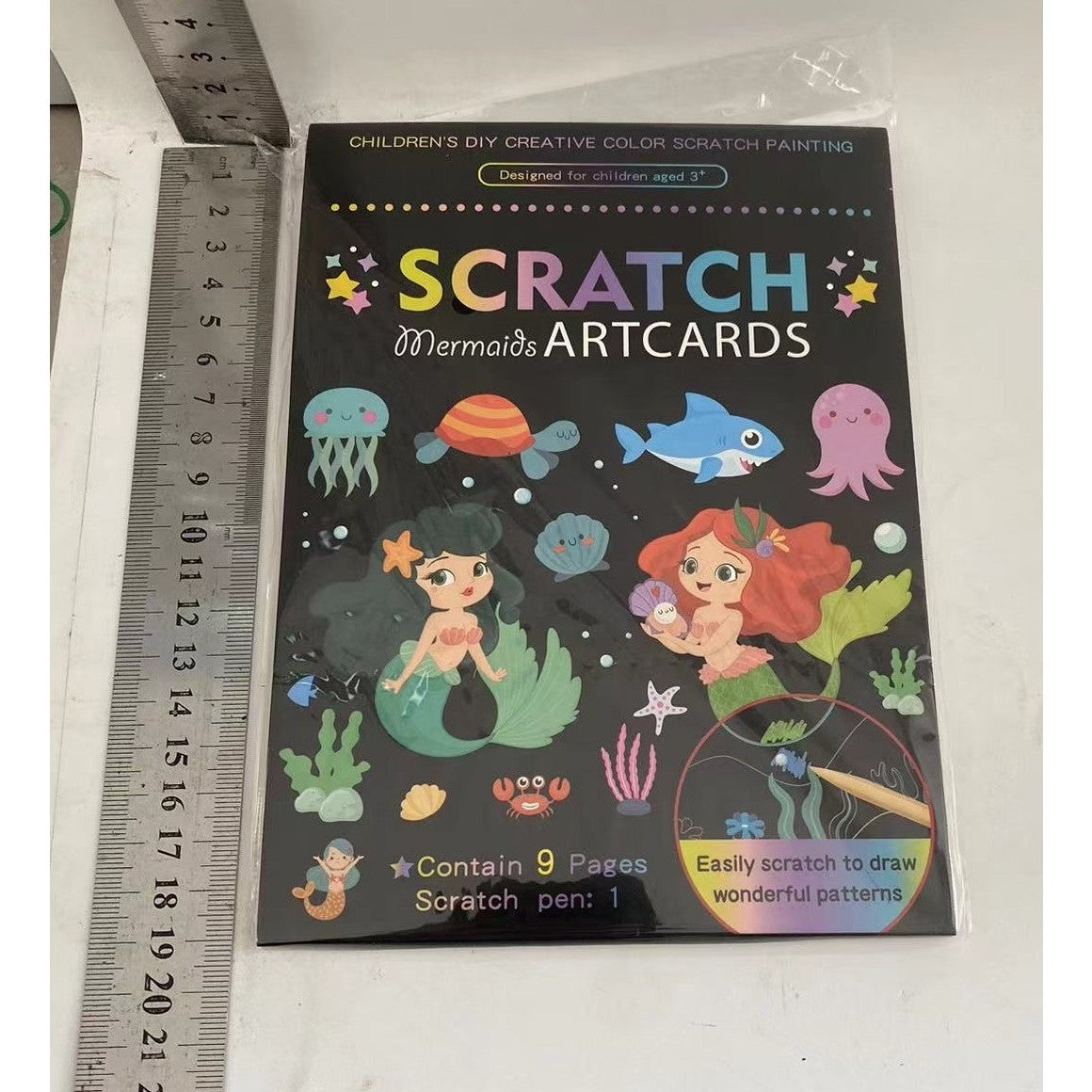 Set 9 Planse Razuibile, Flippy, Scratch ArtCards, +3 Ani, de Razuit si de Colorat, 19 x 14 cm, Model Sirene, Multicolor