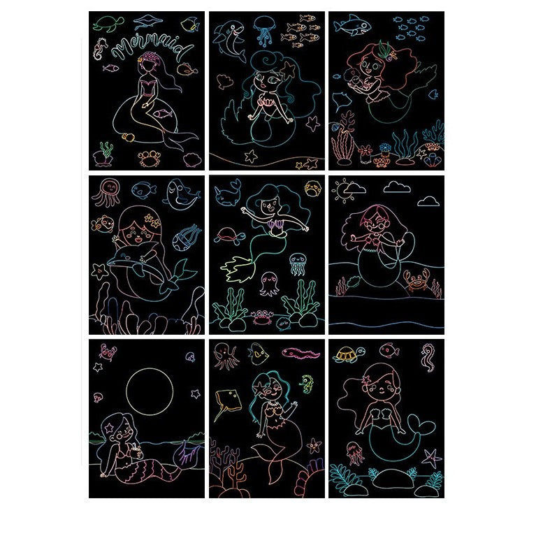 Set 9 Planse Razuibile, Flippy, Scratch ArtCards, +3 Ani, de Razuit si de Colorat, 19 x 14 cm, Model Sirene, Multicolor