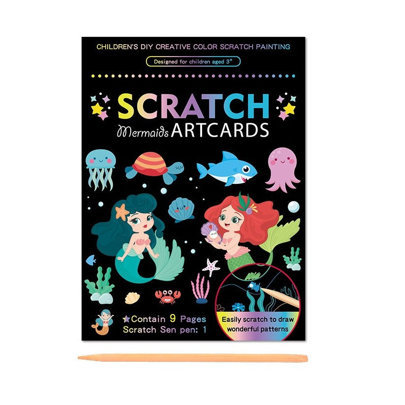 Set 9 Planse Razuibile, Scratch Artcards, +3 Ani, De Razuit Si De Colorat, 19 X 14 Cm, Model Sirene, Multicolor - vivimall.ro
