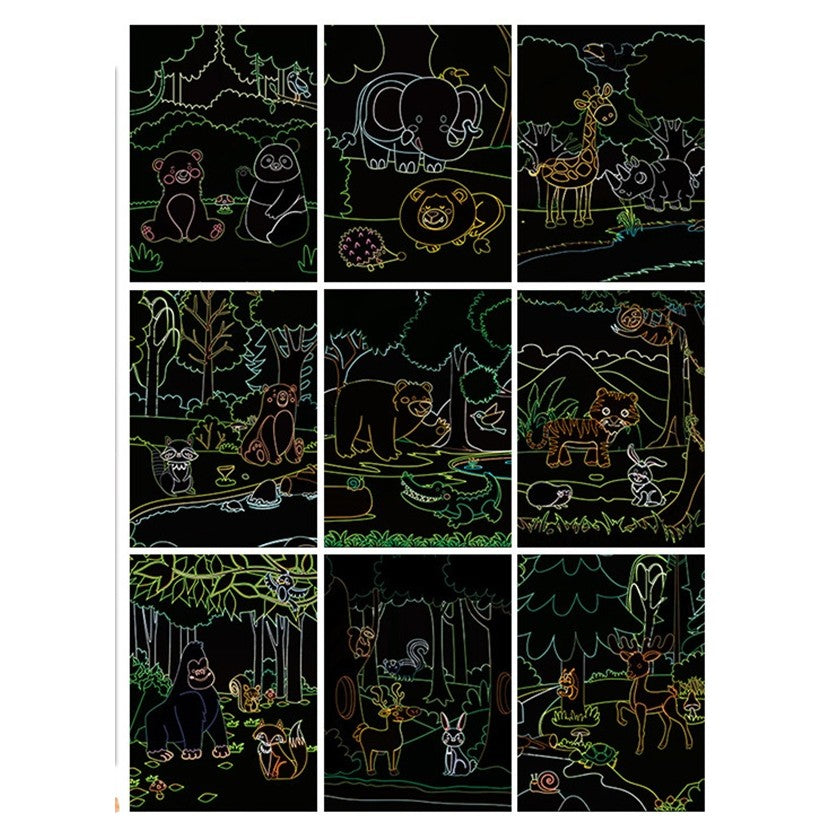 Set 9 Planse Razuibile, Flippy, Scratch ArtCards, +3 Ani, de Razuit si de Colorat, 19 x 14 cm, Model ZOO, Multicolor