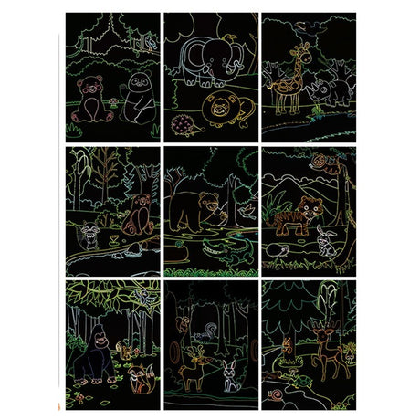 Set 9 Planse Razuibile, Flippy, Scratch ArtCards, +3 Ani, de Razuit si de Colorat, 19 x 14 cm, Model ZOO, Multicolor