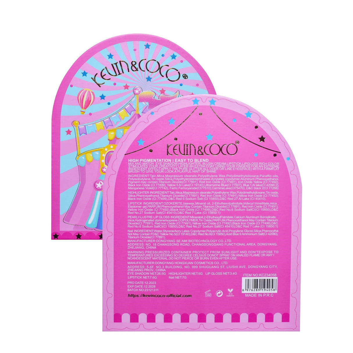 Set 9 Produse de Machiaj, KEVIN & COCO, Arch Circus, 27 culori, 17 x 22.5 x 3.3 cm - vivimall.ro