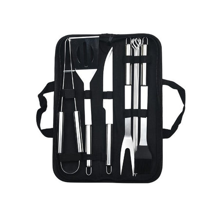 Set 9 Ustensile Pentru Gratar, Din Otel Inoxidabil, Geanta Oxford, Argintiu - vivimall.ro