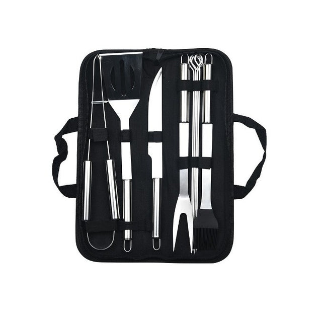 Set 9 Ustensile pentru Gratar, Vivimall, din Otel Inoxidabil, Geanta Oxford, Argintiu - vivimall.ro