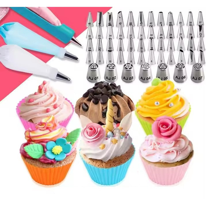 Set 92 Piese Ustensile pentru Ornare Prajituri, Vivimall, din Plastic si Otel Inoxidabil, Forme Briose, Multicolor - vivimall.ro