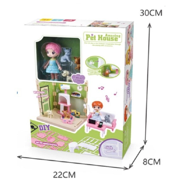 Set Adapost Pentru Animalute Casa De Papusi Cu Mobilier Si Ustensile, Activitati Distractive
