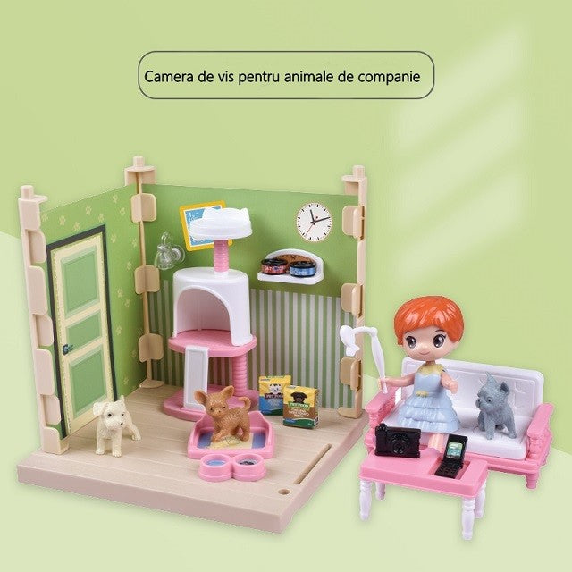 Set Adapost Pentru Animalute Casa De Papusi Cu Mobilier Si Ustensile, Activitati Distractive