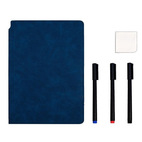 Set Agenda A5 Reutilizabila Cu Pagini Tip Tabla, Agenda Pagini Albe Cu Stergere Uscata, 3 Markere, 1 Burete Si 1 Laveta De Sters, Portabila, Coperta Piele
