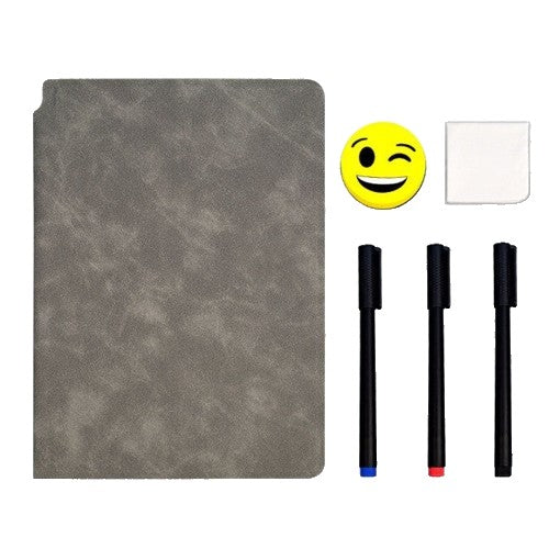 Set Agenda A5 Reutilizabila Cu Pagini Tip Tabla, Agenda Pagini Albe Cu Stergere Uscata, 3 Markere, 1 Burete Si 1 Laveta De Sters, Portabila, Coperta Piele