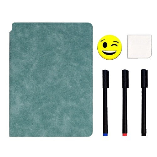 Set Agenda A5 Reutilizabila Cu Pagini Tip Tabla, Agenda Pagini Albe Cu Stergere Uscata, 3 Markere, 1 Burete Si 1 Laveta De Sters, Portabila, Coperta Piele