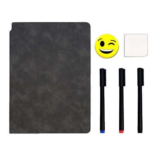 Set Agenda A5 Reutilizabila Cu Pagini Tip Tabla, Agenda Pagini Albe Cu Stergere Uscata, 3 Markere, 1 Burete Si 1 Laveta De Sters, Portabila, Coperta Piele