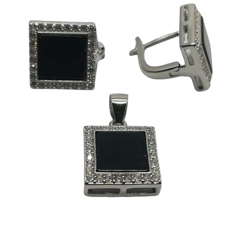 Set Argint 925 Cu Onix Patrat