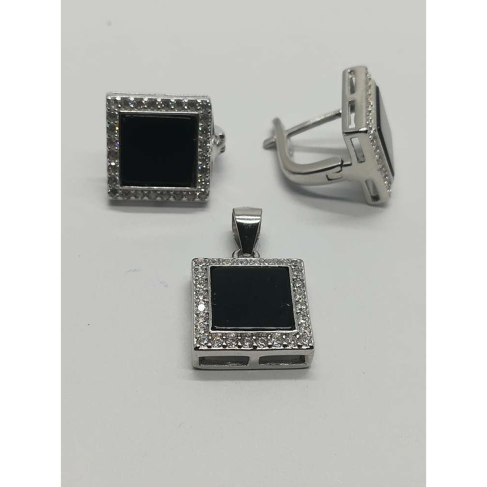 Set Argint 925 Cu Onix Patrat