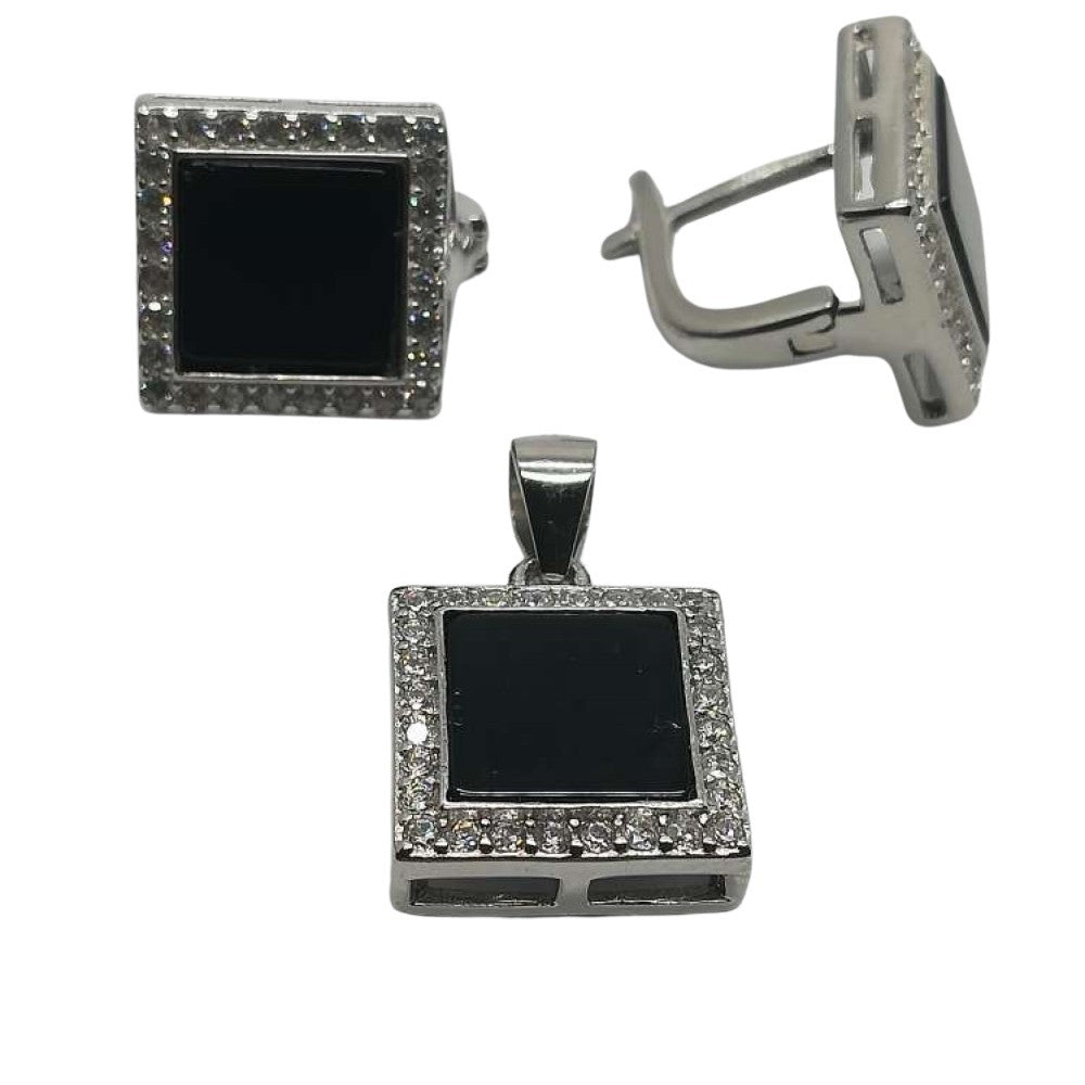Set Argint 925 Cu Onix Patrat