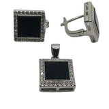 Set Argint 925 Cu Onix Patrat