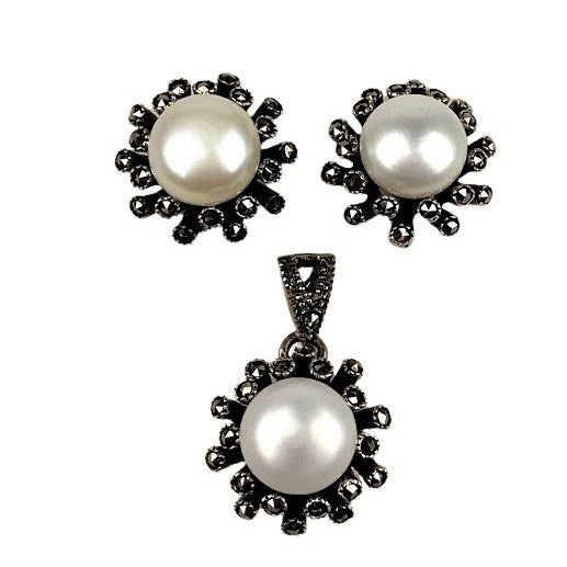 Set Argint 925 Cu Perla Si Marcasite