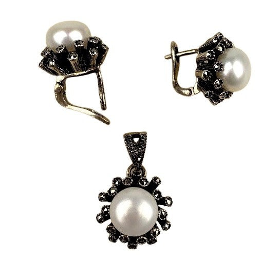 Set Argint 925 Cu Perla Si Marcasite