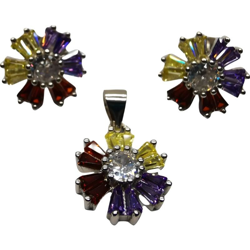 Set Argint 925 Flori E Cu Mijloc Alb