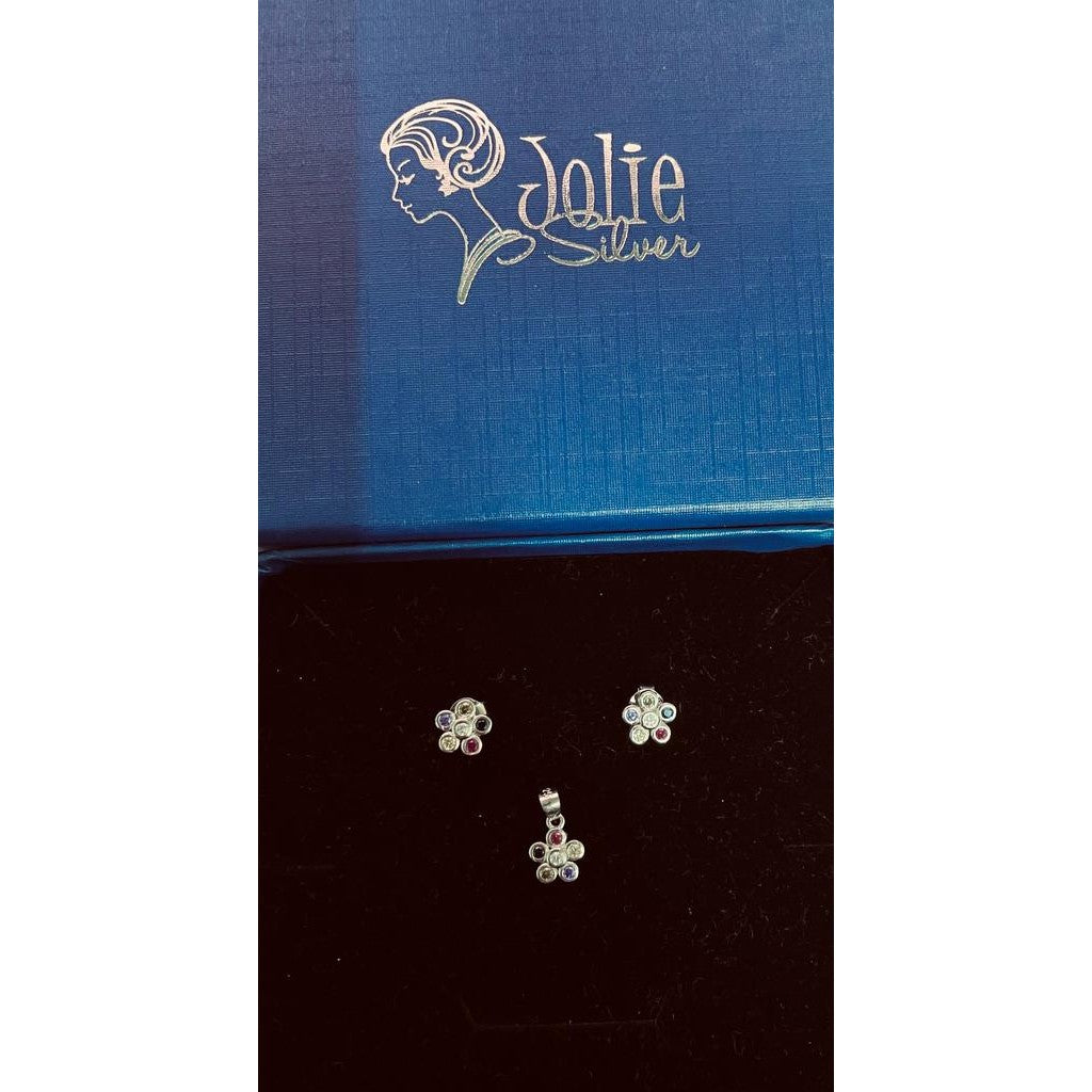 Set Argint 925, Jolie Silver, Floricele Colorate