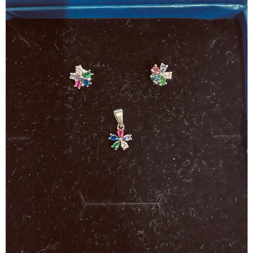 Set Argint 925, Jolie Silver, Floare 5 Petale Colorate - vivimall.ro