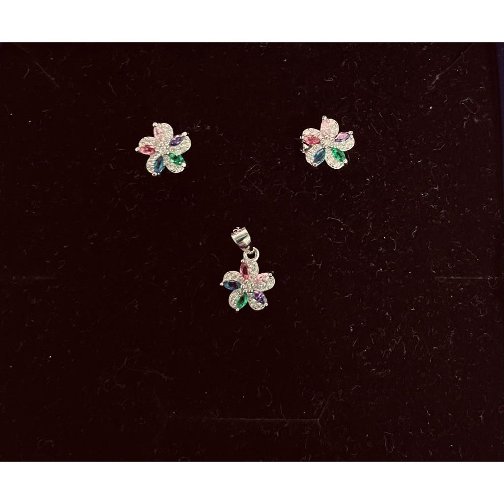 Set Argint 925, Jolie Silver, Flori Dublate Colorate - vivimall.ro