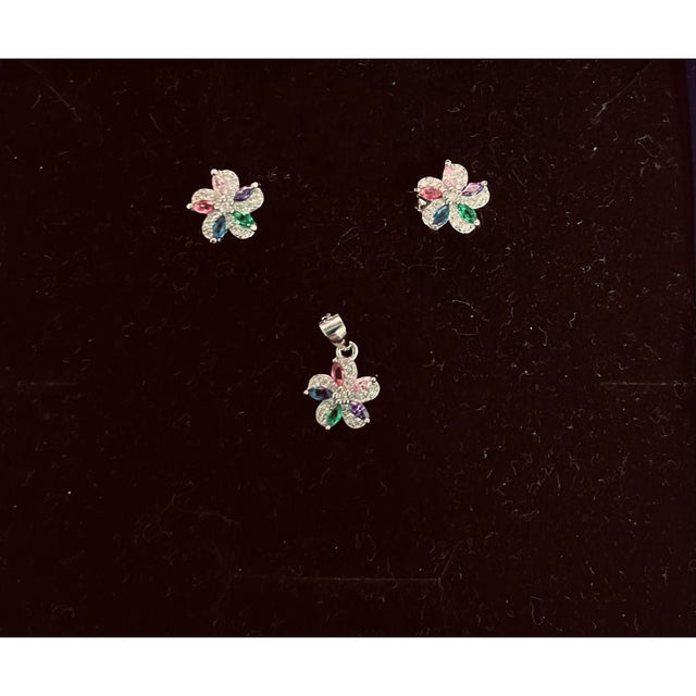 Set Argint 925, Jolie Silver, Flori Dublate Colorate - vivimall.ro