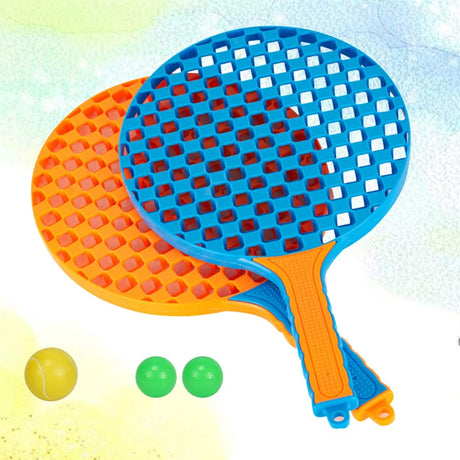 Set  Badminton pentru Copii, Flippy, 2 Palete, 3 Mingi, Pentru Joaca si Antrenament, Albastru Portocaliu