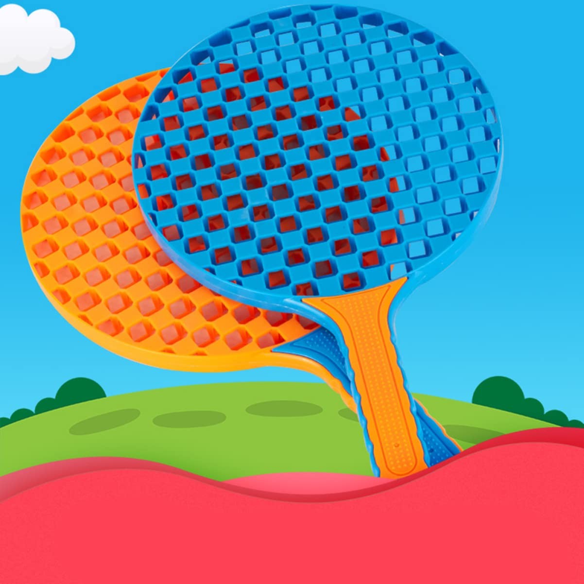 Set Badminton Pentru Copii, 2 Palete, 3 Mingi, Pentru Joaca Si Antrenament, Albastru Portocaliu