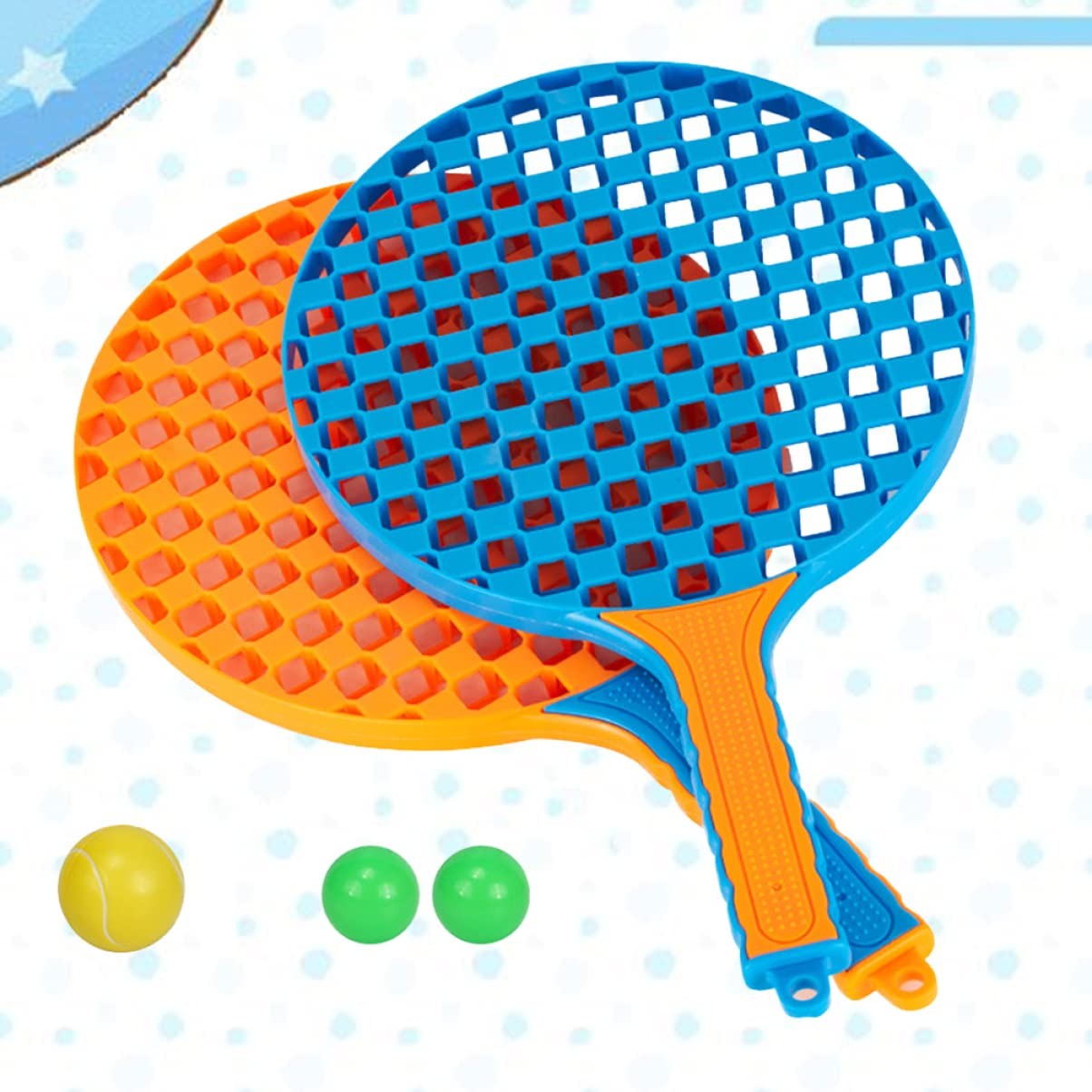 Set Badminton Pentru Copii, 2 Palete, 3 Mingi, Pentru Joaca Si Antrenament, Albastru Portocaliu