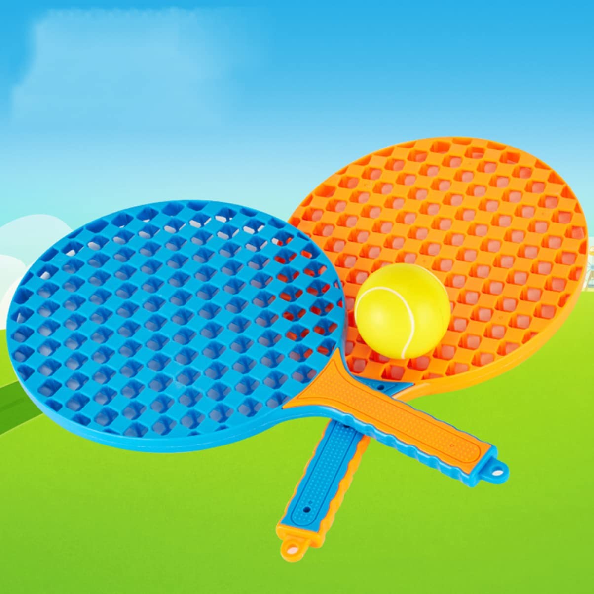 Set  Badminton pentru Copii, Flippy, 2 Palete, 3 Mingi, Pentru Joaca si Antrenament, Albastru Portocaliu