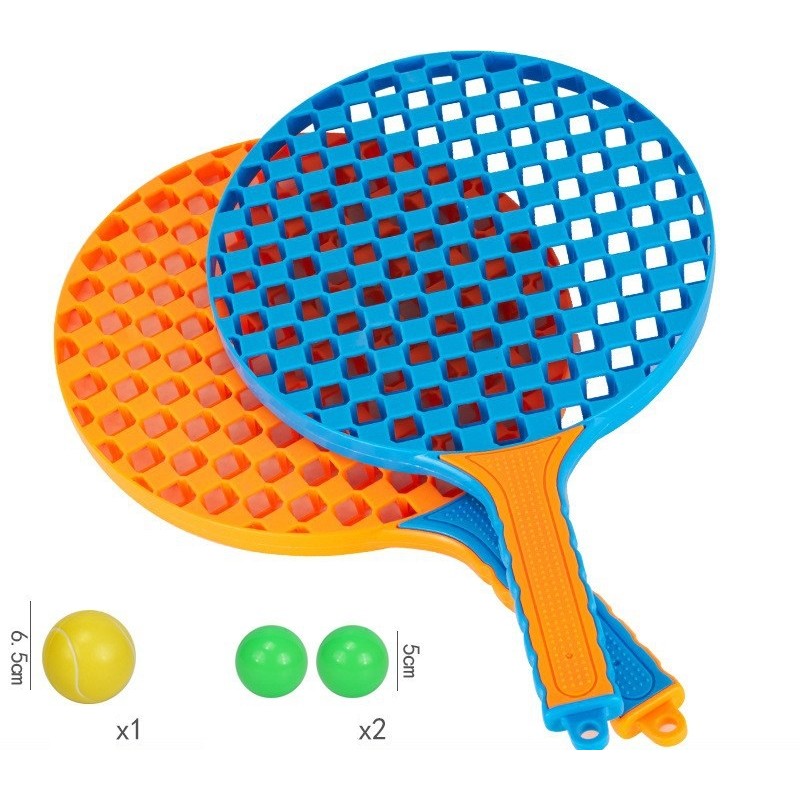 Set Badminton Pentru Copii, 2 Palete, 3 Mingi, Pentru Joaca Si Antrenament, Albastru Portocaliu