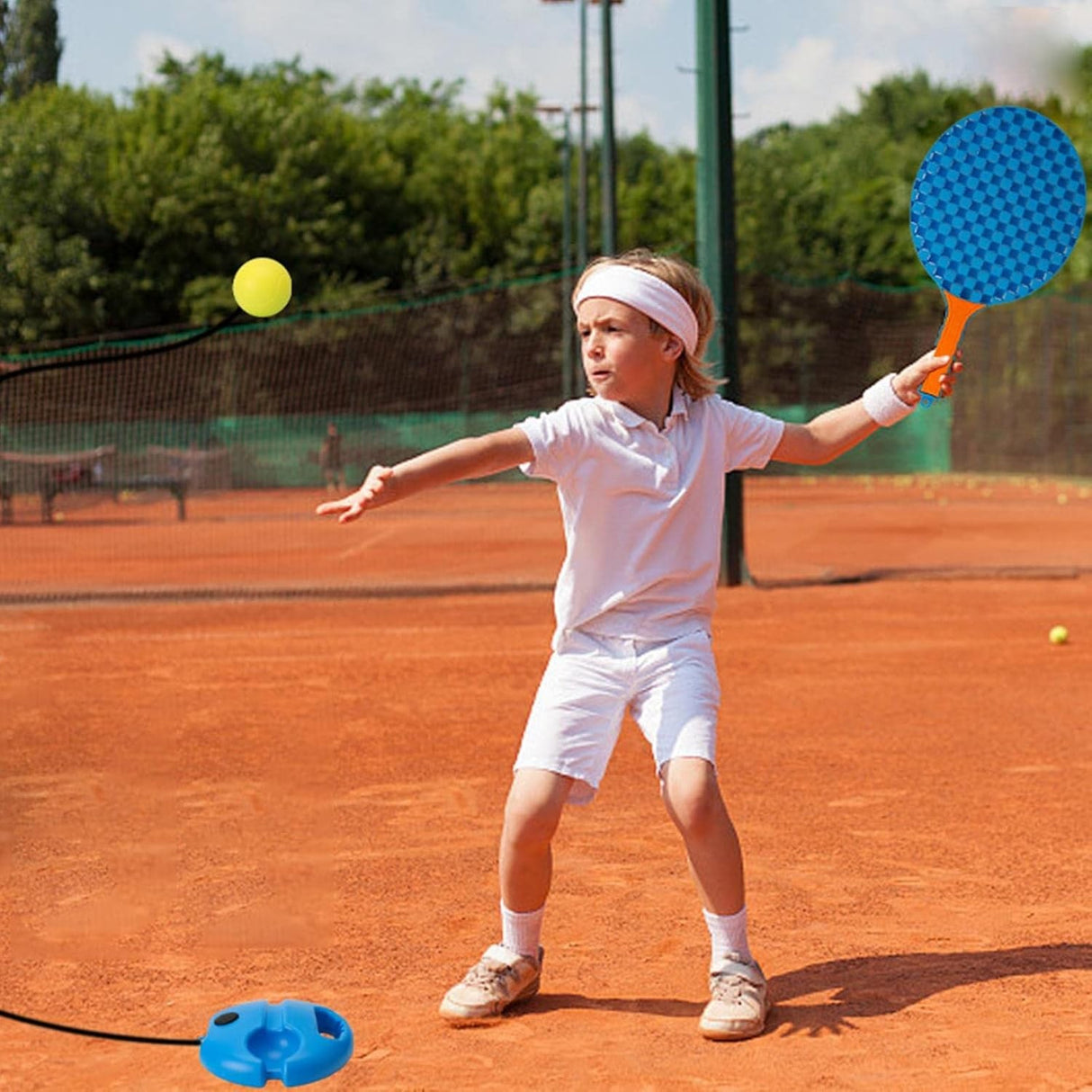 Set Badminton Pentru Copii, Doua Palete, Fluturas, 2 Mingi, Minge Cu Elastic Pentru Antrenament, Suport De Prindere Stabil, Rosu Galben - vivimall.ro